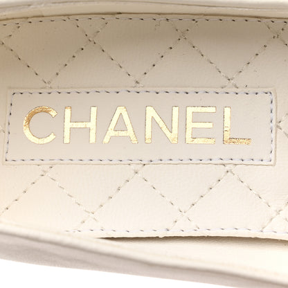 Chanel Lambskin Patent Calfskin Cap Toe Ankle Chain Ballerina Flats 37 White Black 7 of 9