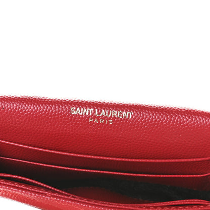 Saint Laurent Grain De Poudre Matelasse Chevron Small Monogram Envelope Wallet Rouge Eros 5 of 7