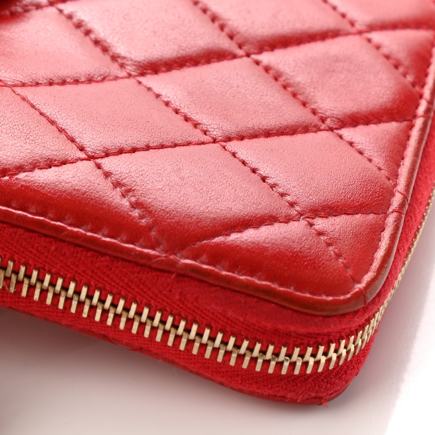 Chanel Lambskin Quilted Camellia Zip Around Wristlet Wallet Red 13 of 18