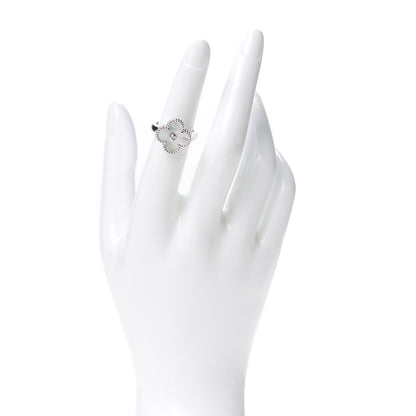 Van Cleef & Arpels 18K White Gold Diamond Mother of Pearl Vintage Alhambra Ring 50 5.25 2 of 7