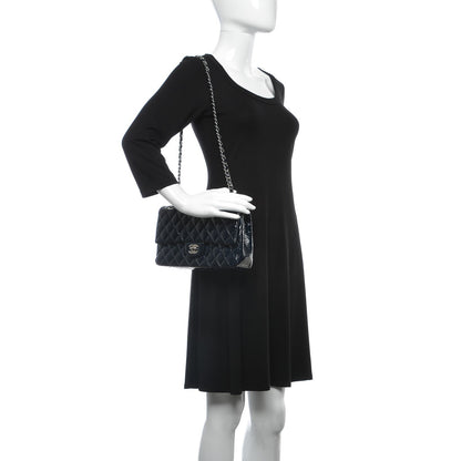 Chanel Patent Quilted Medium Double Flap Navy Blue 2 of 8