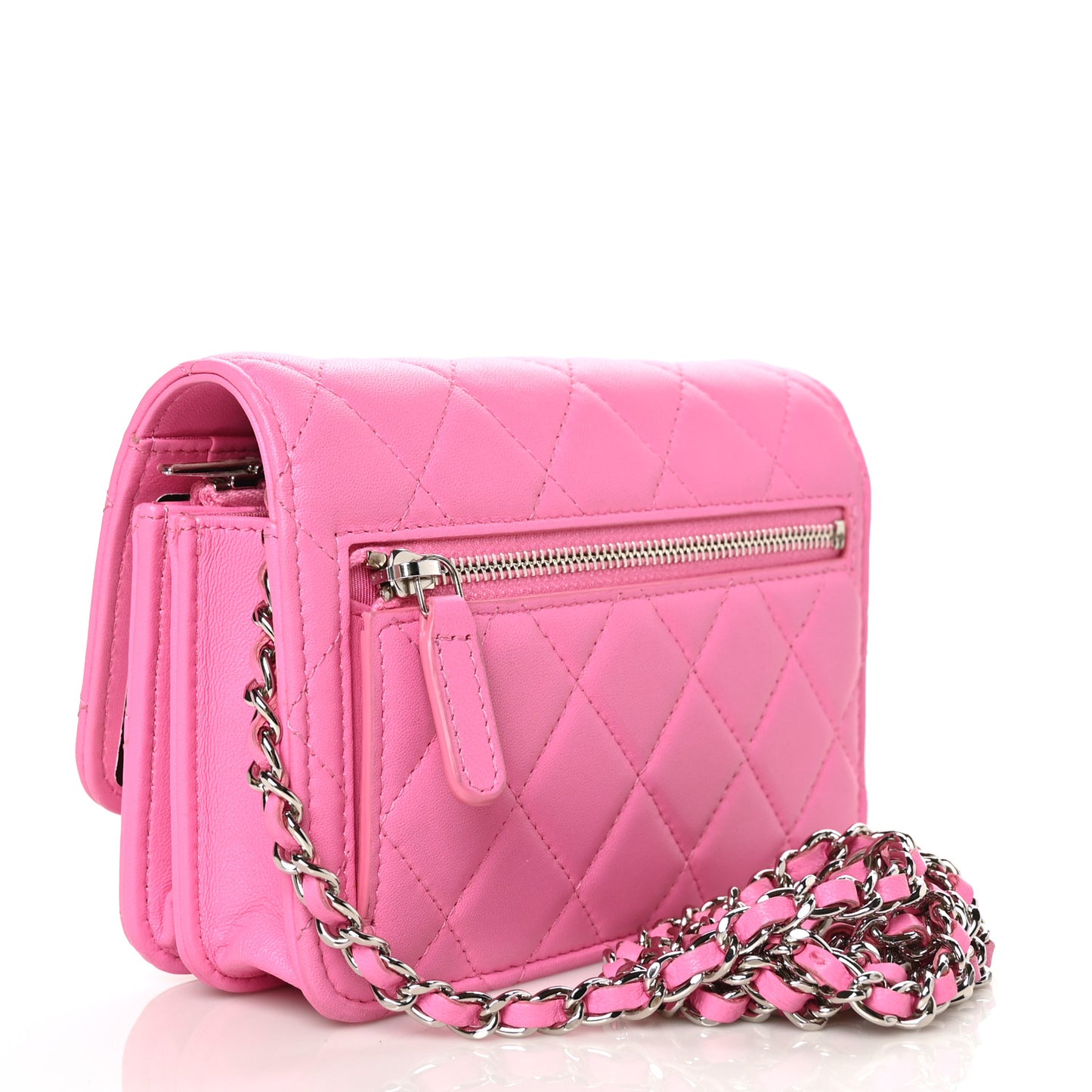 Lambskin Quilted Mini Wallet On Chain WOC Pink