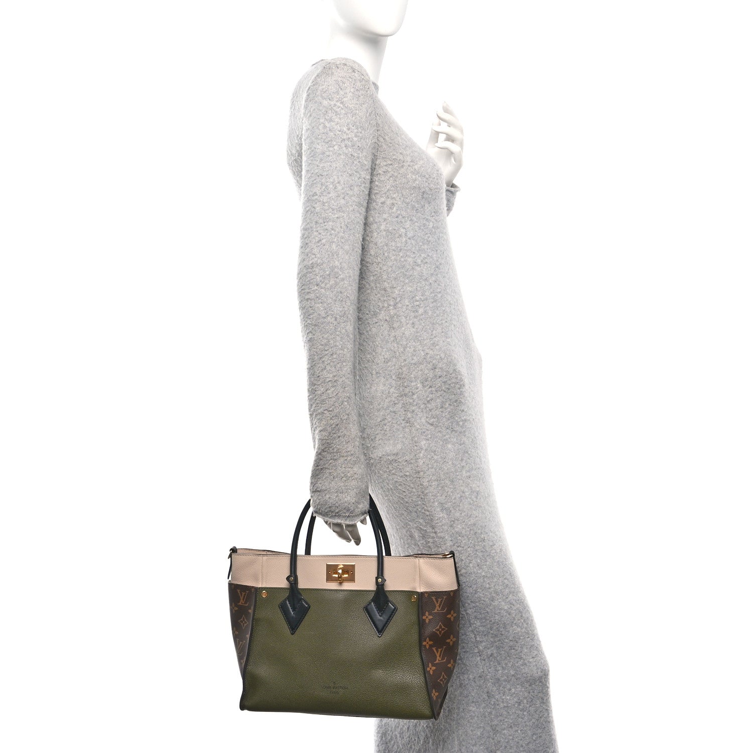 Louis Vuitton Calfskin Monogram On My Side MM Laurier Green Toffee Latte Beige 2 of 9
