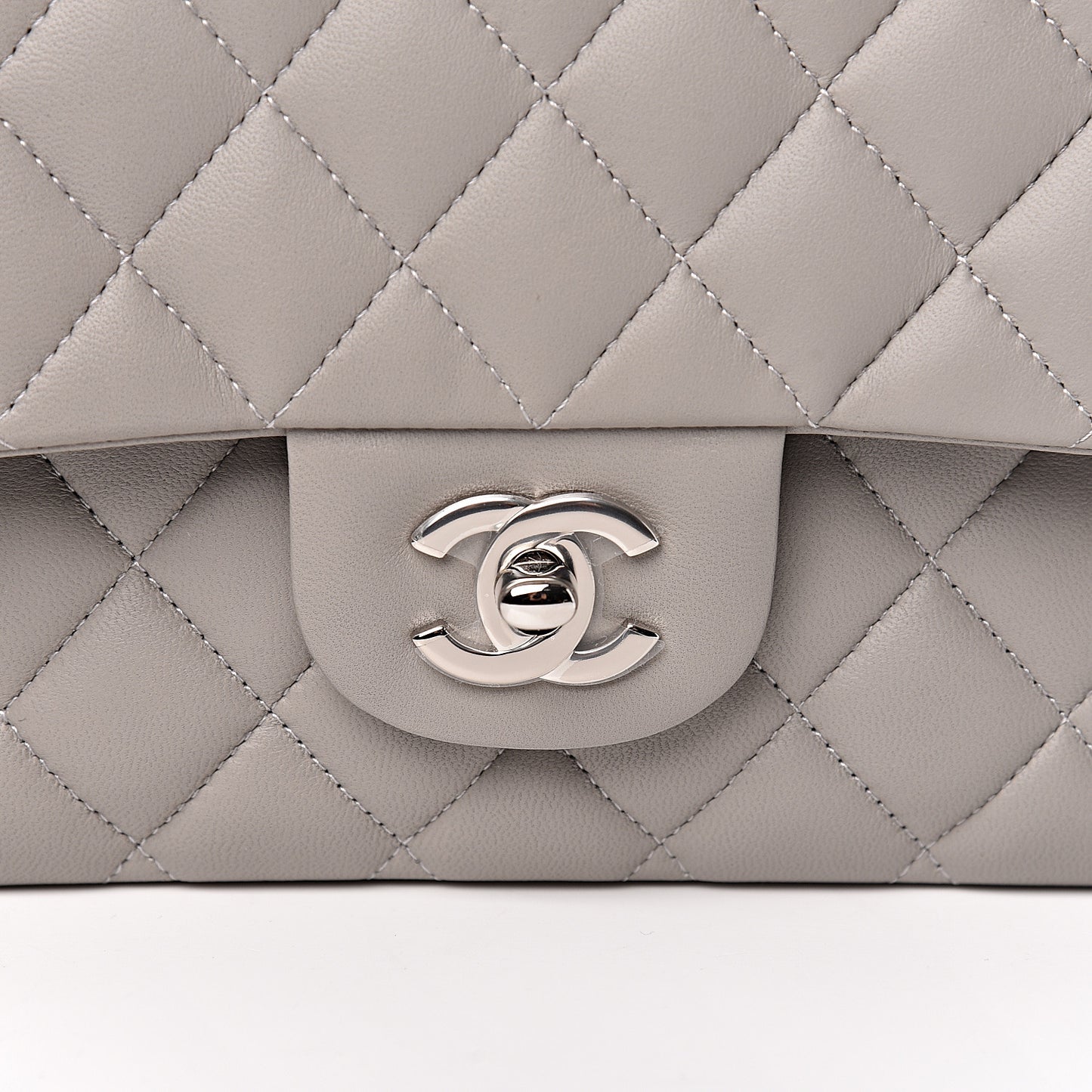 Lambskin Quilted Medium Double Flap Grey