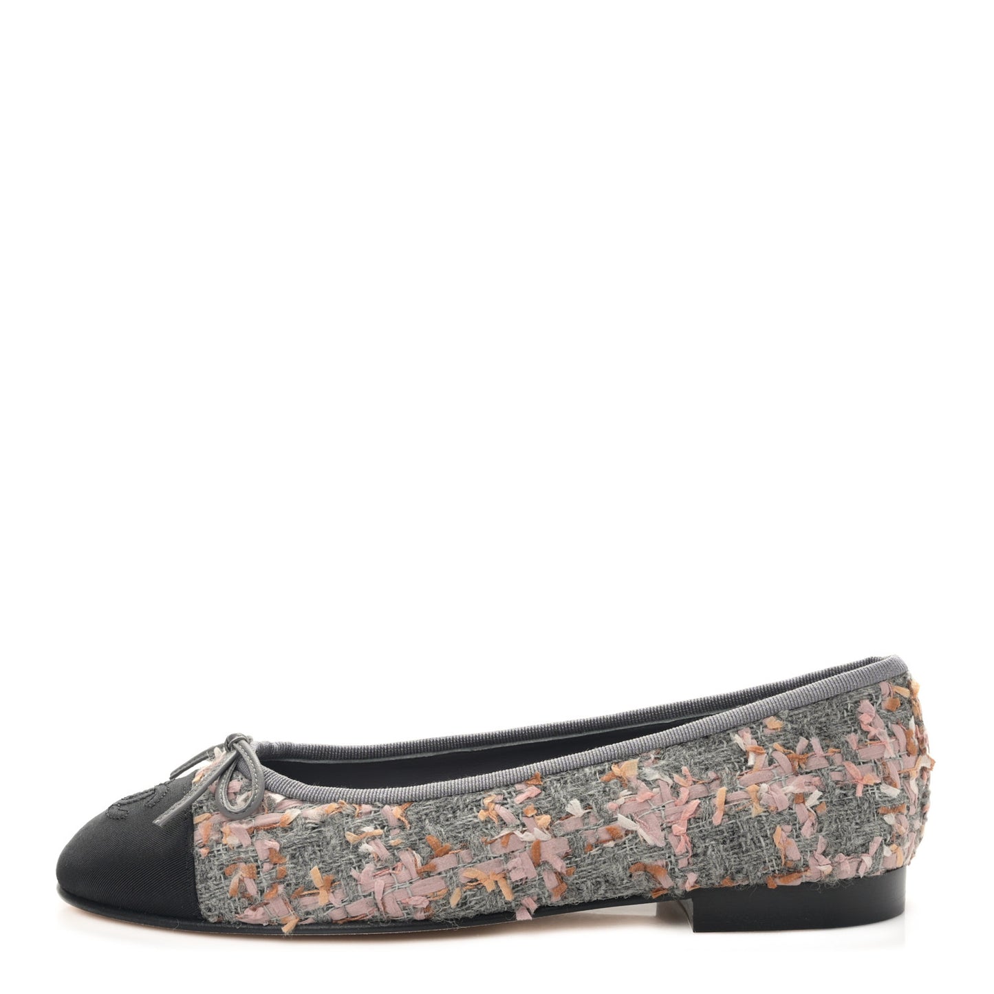 Tweed Grosgrain Cap Toe Ballerina Flats 38 Gray Pink Black
