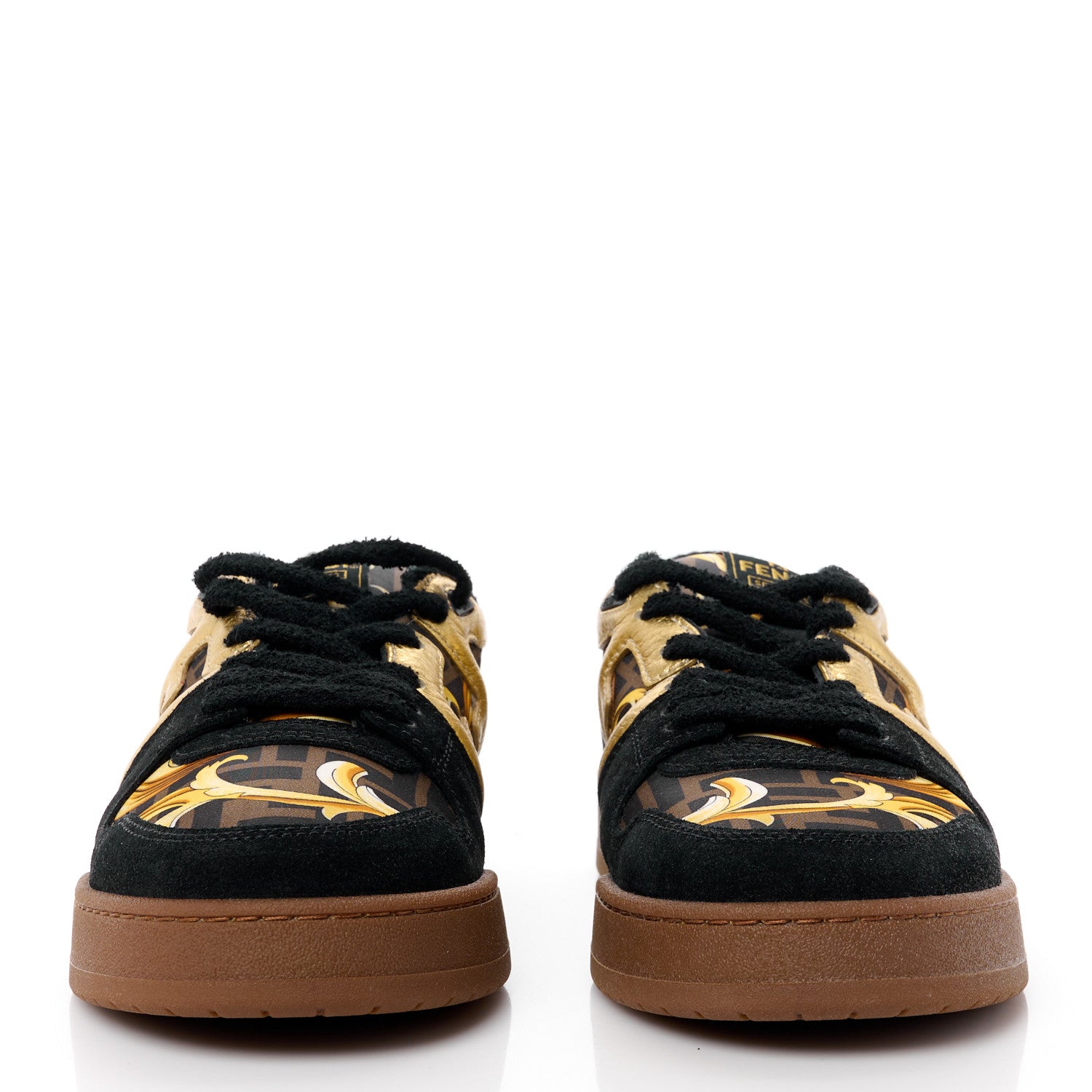 Versace X FENDI Suede Fabric FF Baroque Mens Fendace Match Sneakers 9 Black Gold Multicolor 2 of 10