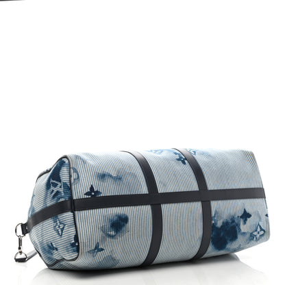 Louis Vuitton Monogram Watercolor Keepall Bandouliere 50 Hickory Stripes Denim 3 of 11