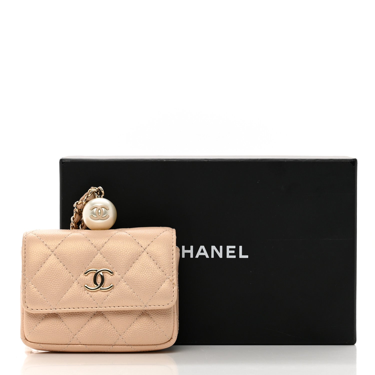 Chanel Iridescent Caviar Quilted Pearl Card Holder On Chain Beige 11 of 11