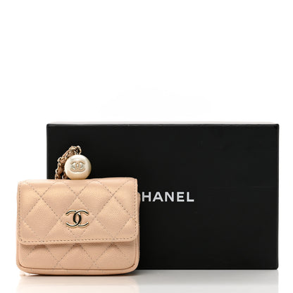 Chanel Iridescent Caviar Quilted Pearl Card Holder On Chain Beige 11 of 11