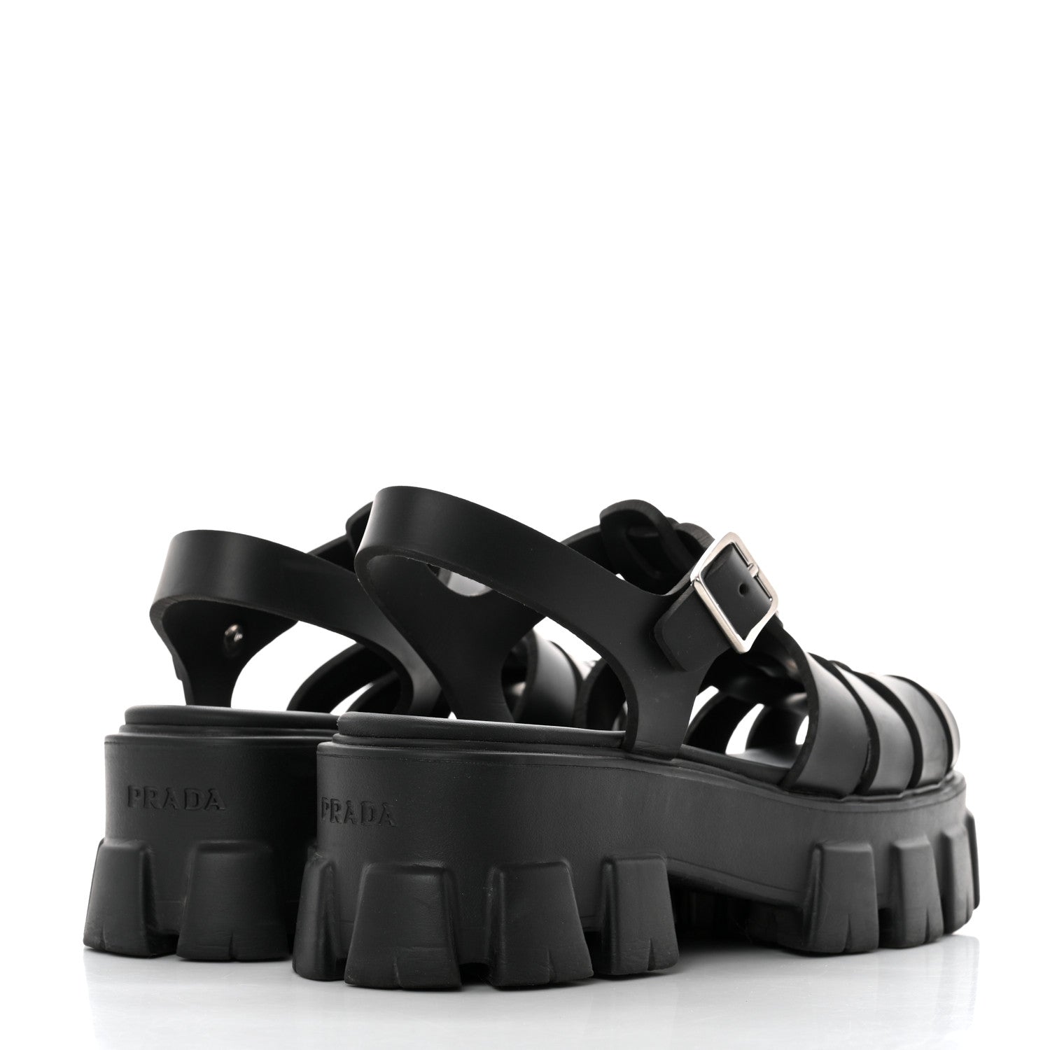 Prada Foam Rubber Triangle Logo Monolith 55mm Cage Sandals 39 Black 4 of 8