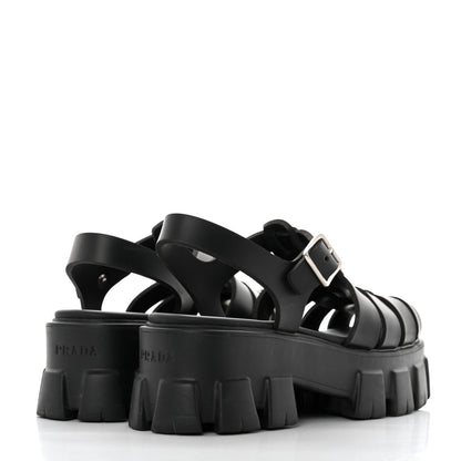 Prada Foam Rubber Triangle Logo Monolith 55mm Cage Sandals 39 Black 4 of 8