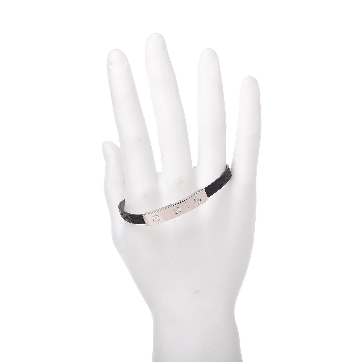 18K White Gold Calfskin 3 Motif LOVE Bracelet Black