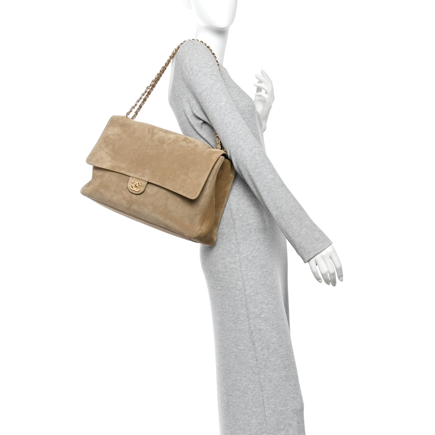 Suede Calfskin Souplissimo Maxi Flap Dark Beige
