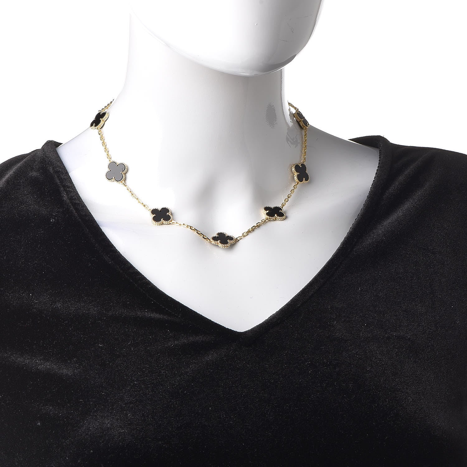 Van Cleef & Arpels 18K Yellow Gold Black Onyx 10 Motifs Vintage Alhambra Necklace 2 of 6