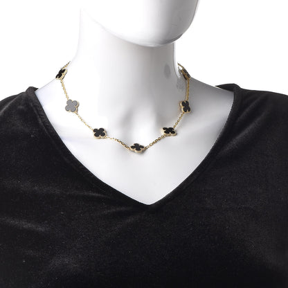 Van Cleef & Arpels 18K Yellow Gold Black Onyx 10 Motifs Vintage Alhambra Necklace 2 of 6