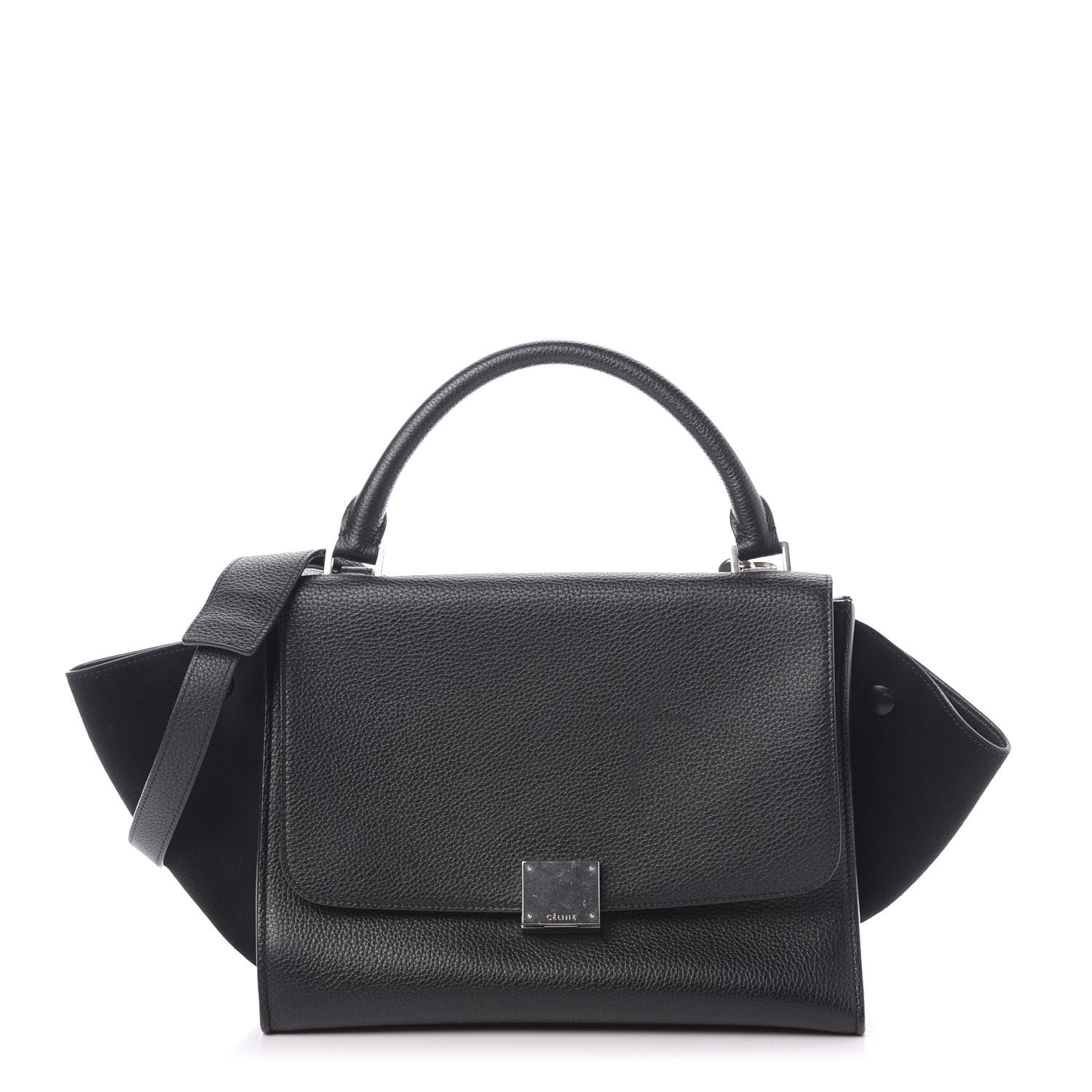 Celine Drummed Calfskin Suede Small Trapeze Black 1 of 13