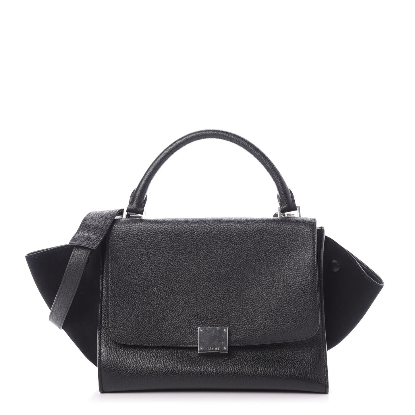 Drummed Calfskin Suede Small Trapeze Black
