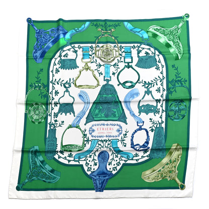 Hermes Silk Etriers Scarf 90 Vert White Turquoise 1 of 5