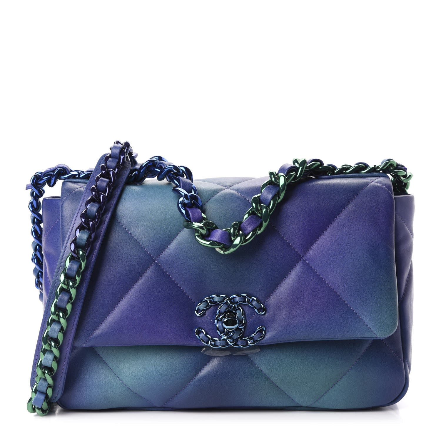 Chanel Tie Dye Calfskin Quilted Medium 19 Flap Blue Purple 1 of 10