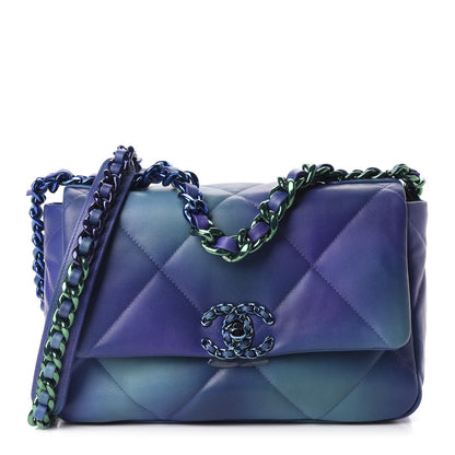 Chanel Tie Dye Calfskin Quilted Medium 19 Flap Blue Purple 1 of 10