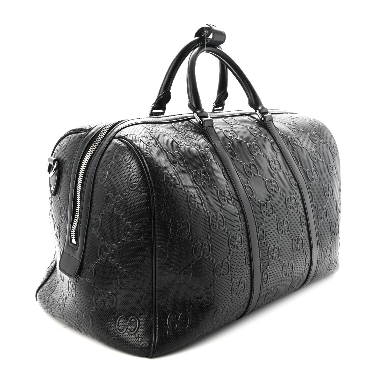 Gucci Calfskin GG Tennis Embossed Duffle Bag Black 2 of 9