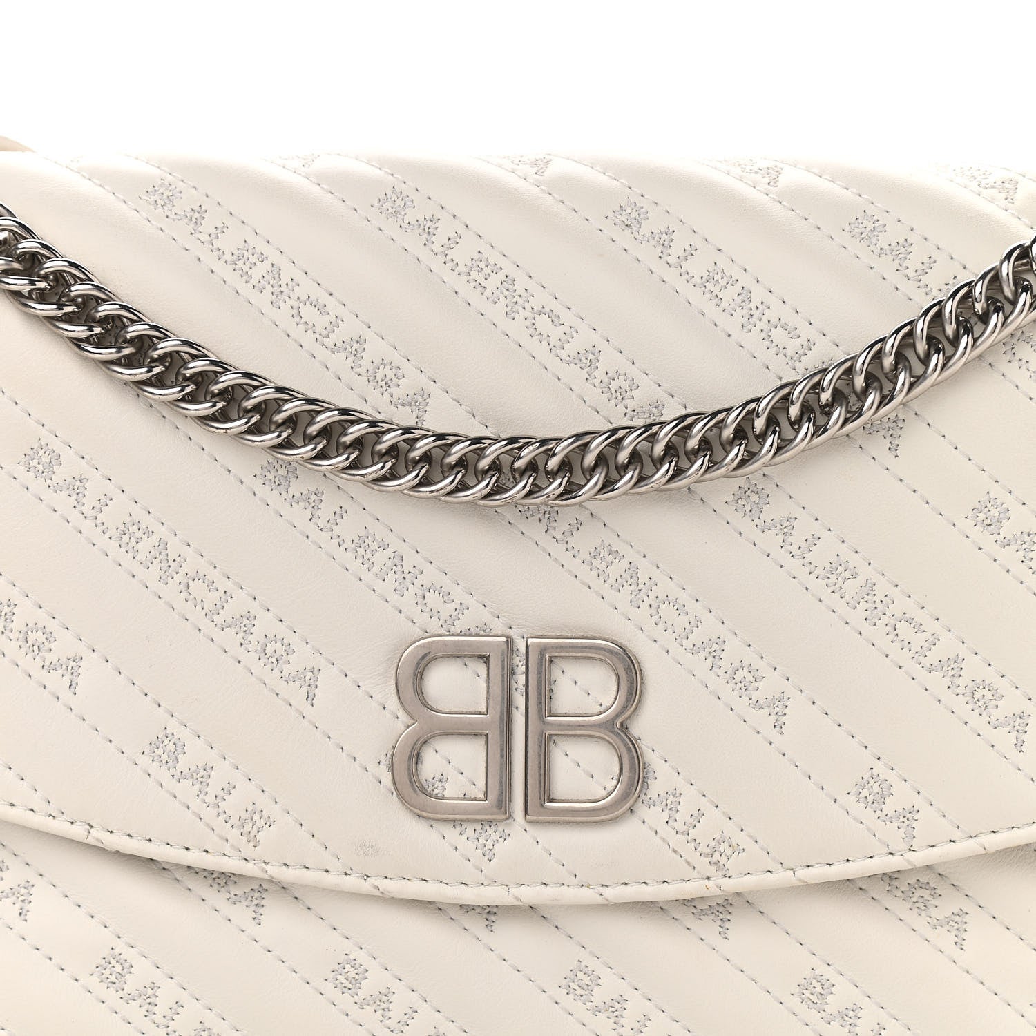 Balenciaga Calfskin Logo Matelasse M BB Chain Shoulder Bag Blanc Neige 9 of 15