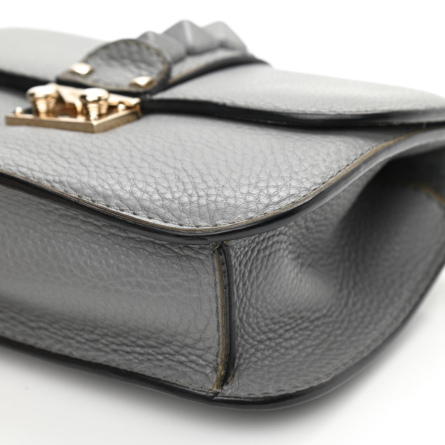 Valentino Garavani Pebbled Calfskin Small Glam Lock Rockstud Flap Gray 8 of 13