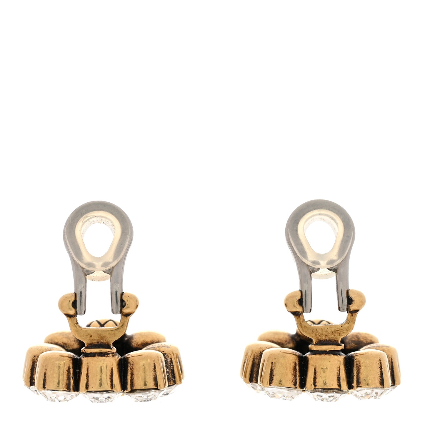 Metal Crystal Double G Clip On Earrings Aged Gold