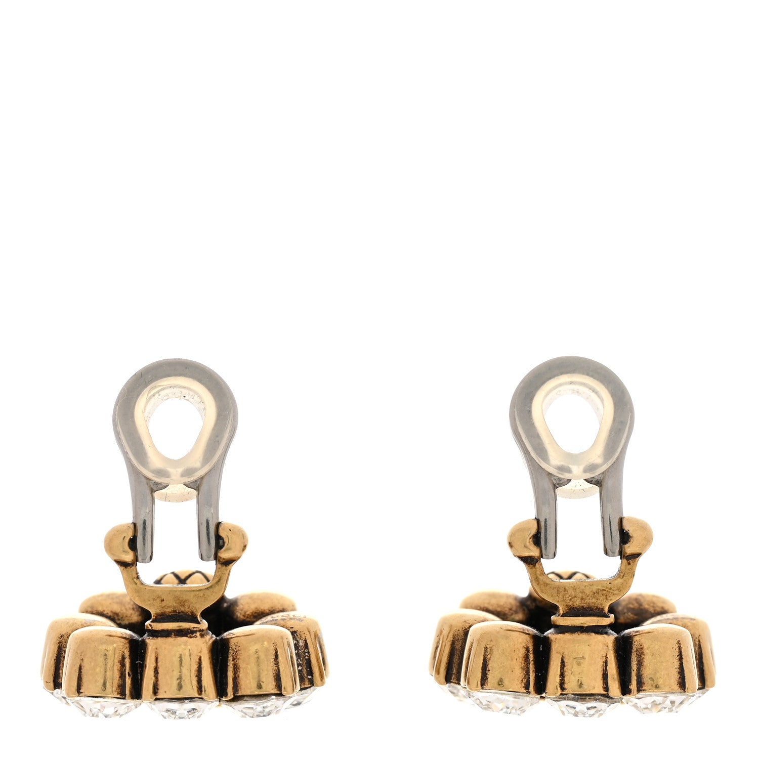 Gucci Metal Crystal Double G Clip On Earrings Aged Gold 3 of 5