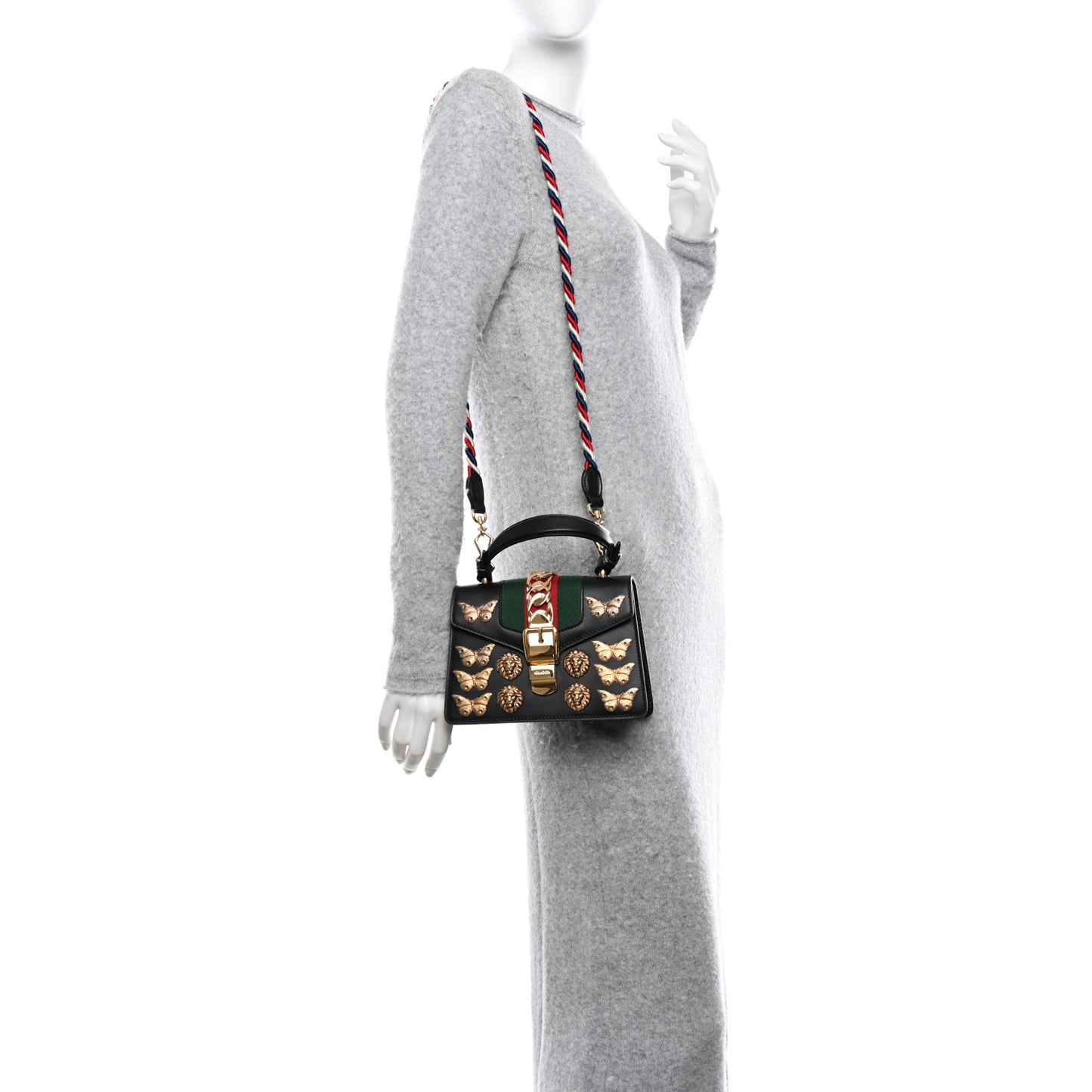 Calfskin Animal Studs Mini Sylvie Top Handle Bag Black