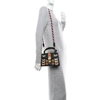 Gucci Calfskin Animal Studs Mini Sylvie Top Handle Bag Black 2 of 13