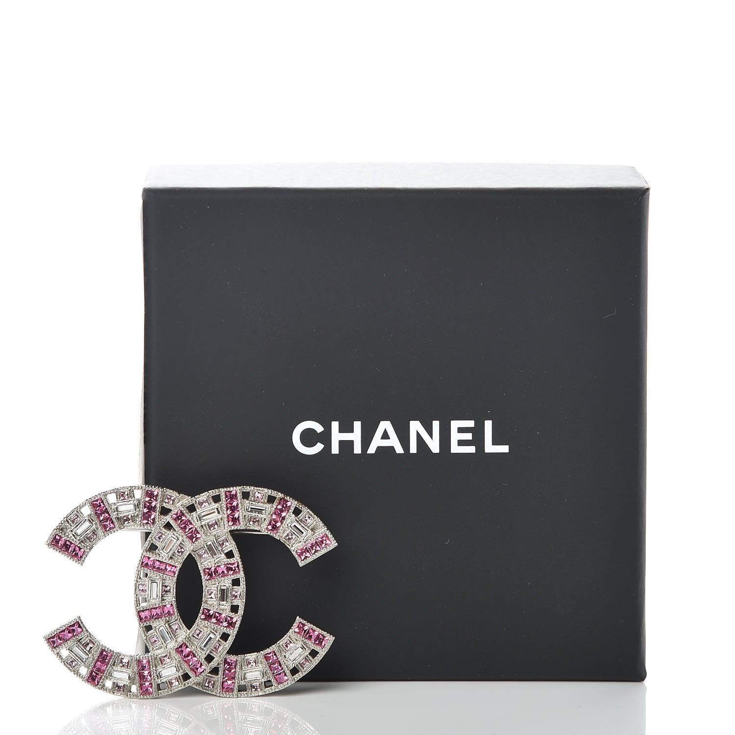 Chanel Baguette Crystal CC Brooch Silver Pink 5 of 5
