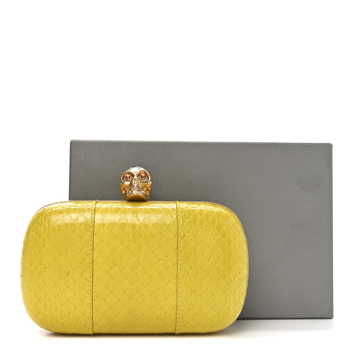 Alexander McQueen Snakeskin Skull Box Clutch Bright Yellow 10 of 10