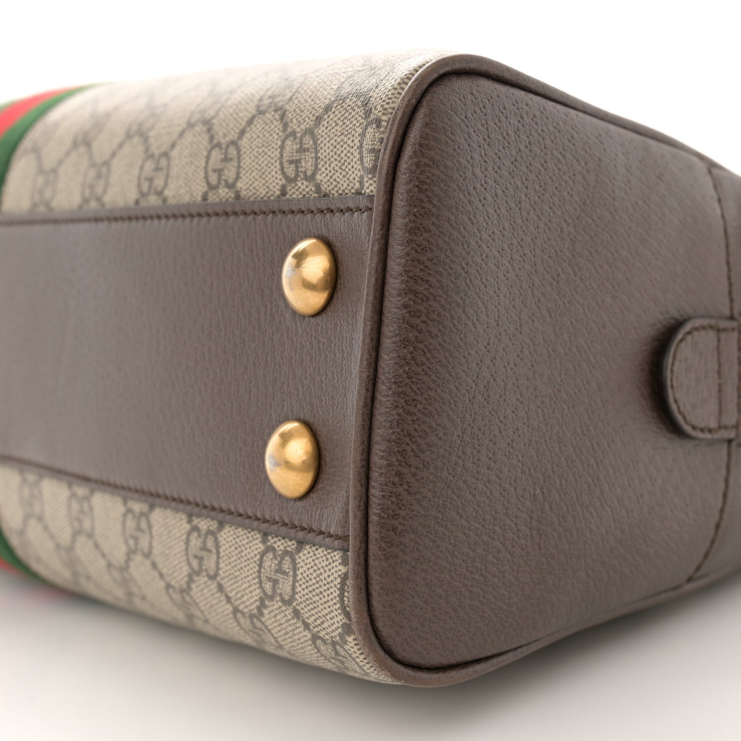 GG Supreme Monogram Textured Dollar Calfskin Web Medium Savoy Bowling Bag Beige Ebony New Acero