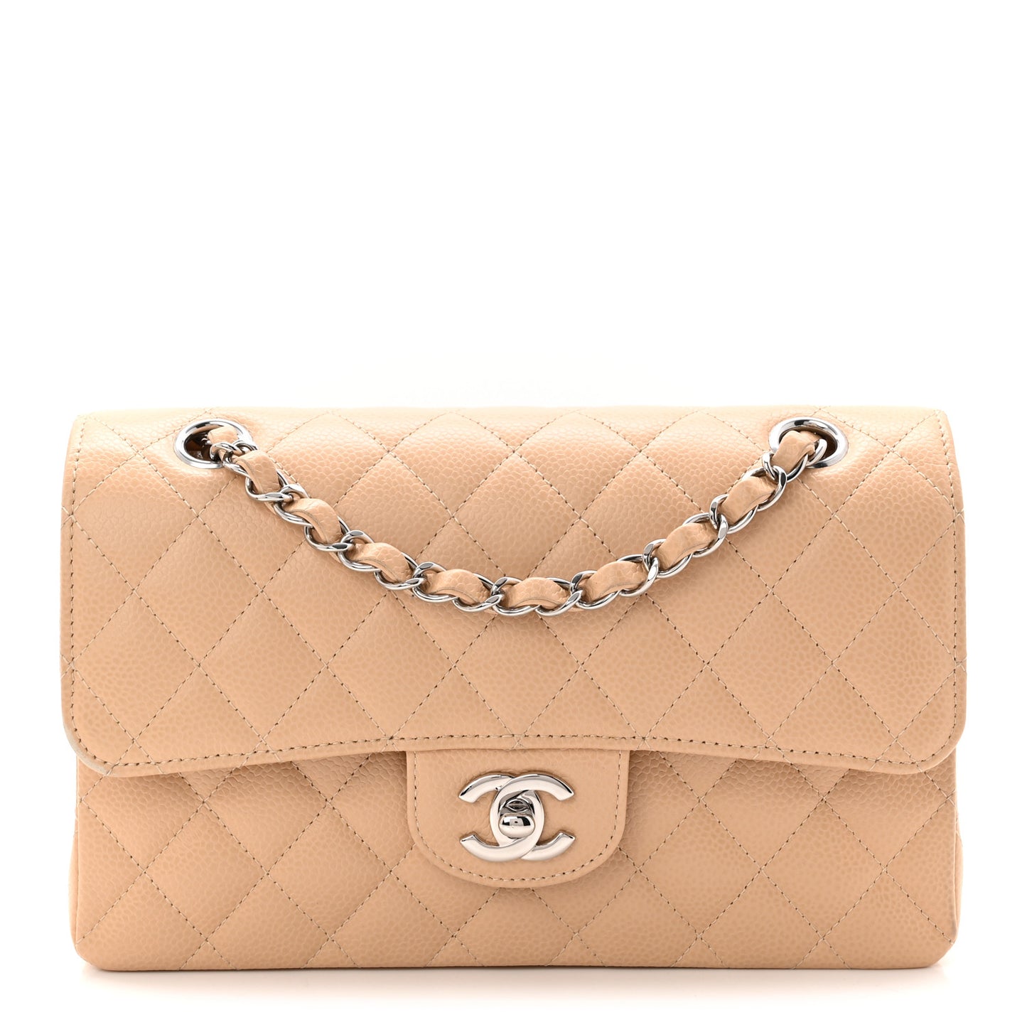 Caviar Quilted Small Double Flap Beige