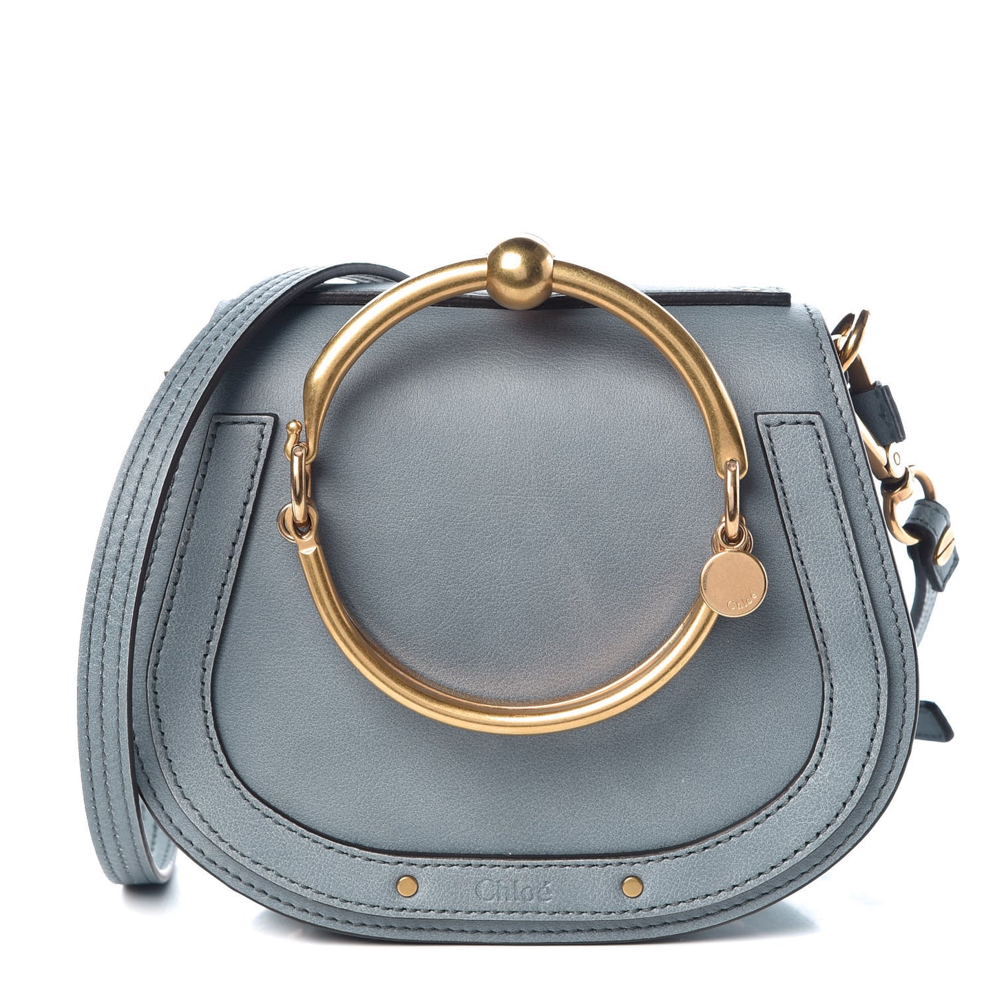 Calfskin Suede Small Nile Bracelet Bag Cloudy Blue