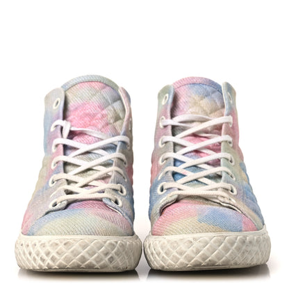Chanel Printed Fabric High Top CC Sneakers 39 Green Pink Blue White 3 of 13