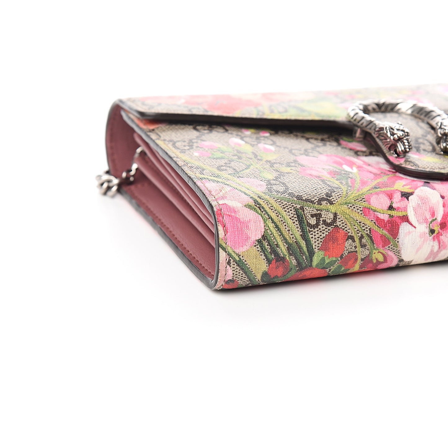 GG Supreme Monogram Blooms Mini Dionysus Chain Wallet Beige Multicolor Dry Rose