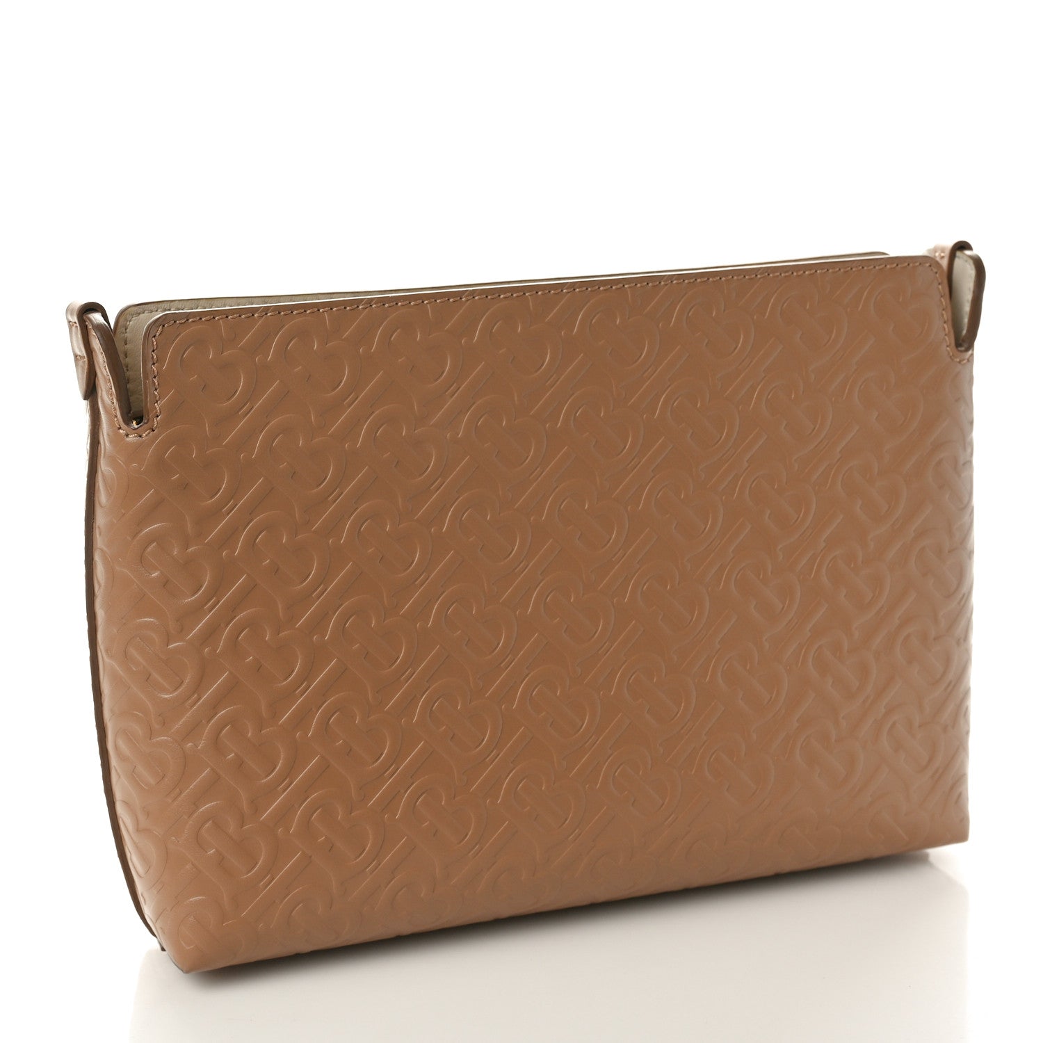 Burberry Calfskin Embossed Monogram Zip Pouch Light Camel 3 of 9