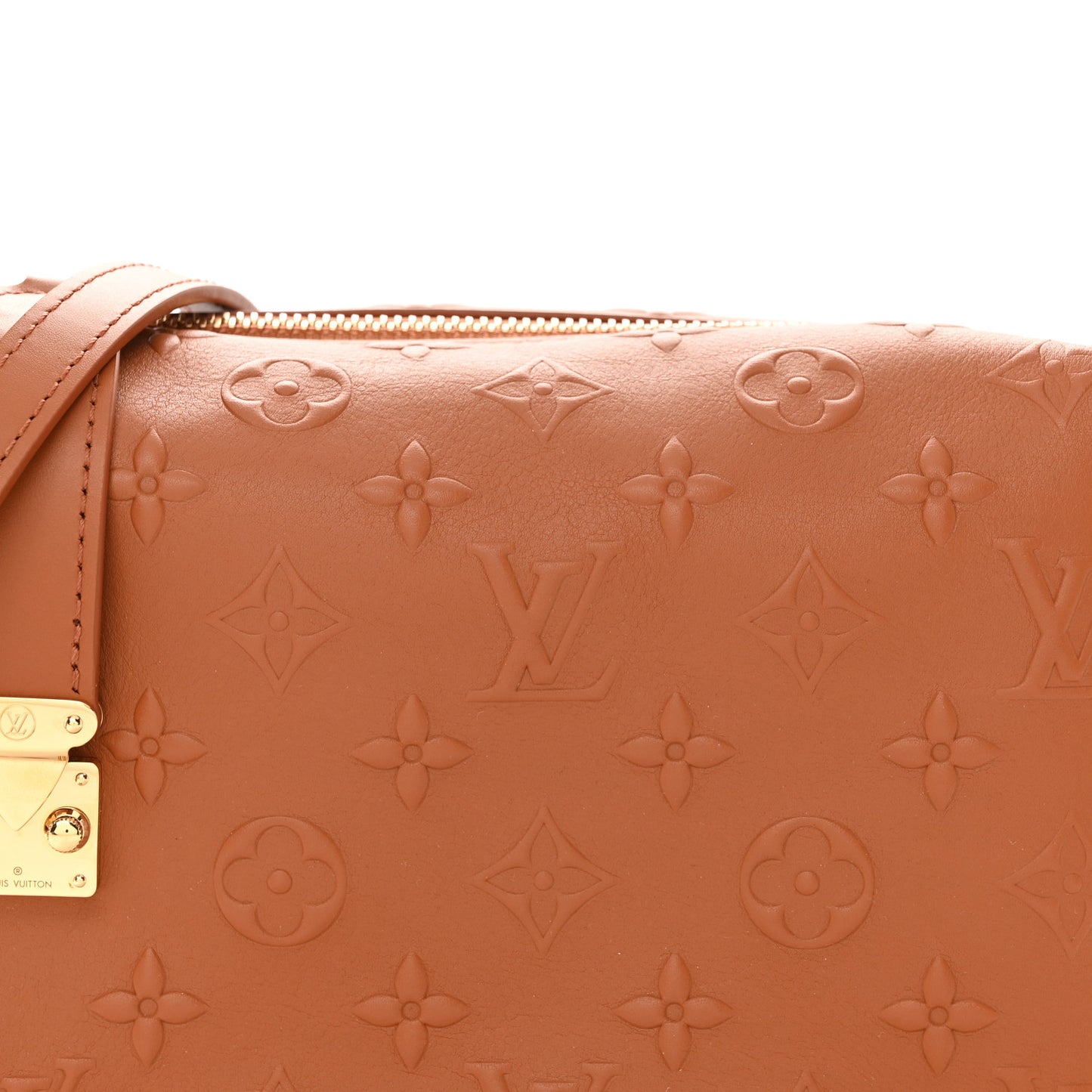 Calfskin Debossed Monogram Side Trunk Tan