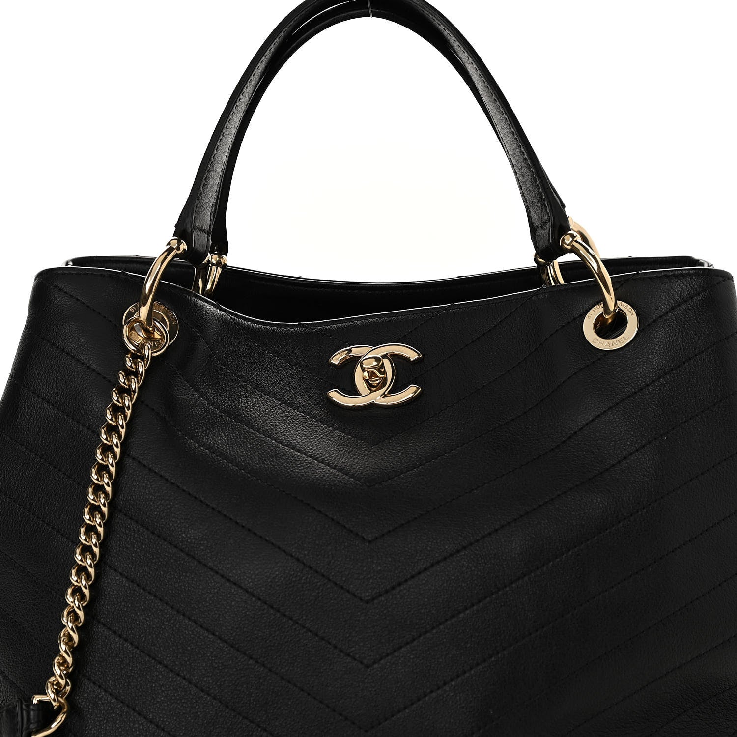 Chanel Calfskin Stitched Large Chevron Chic Shopping Bag Black 8 of 14