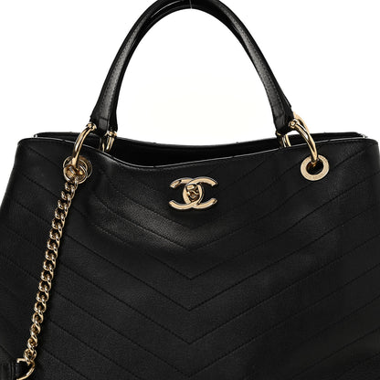 Chanel Calfskin Stitched Large Chevron Chic Shopping Bag Black 8 of 14