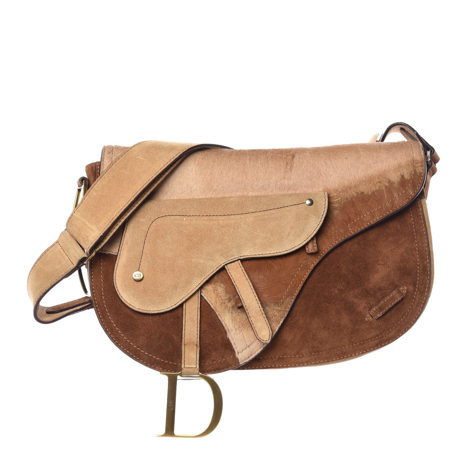 Christian Dior Suede Pony Hair Saddle Bag Brown 1 of 16