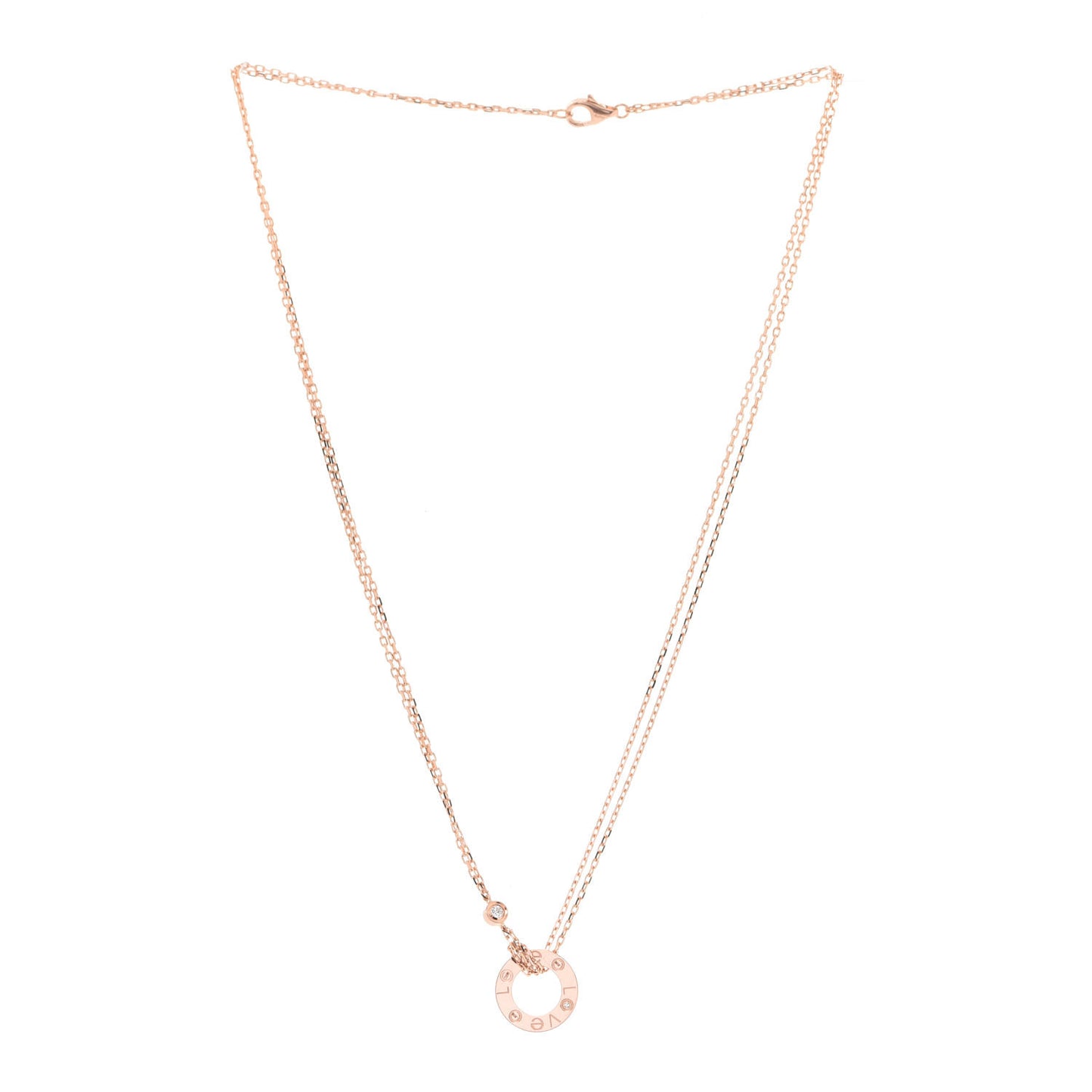 18K Pink Gold 2 Diamond LOVE Necklace