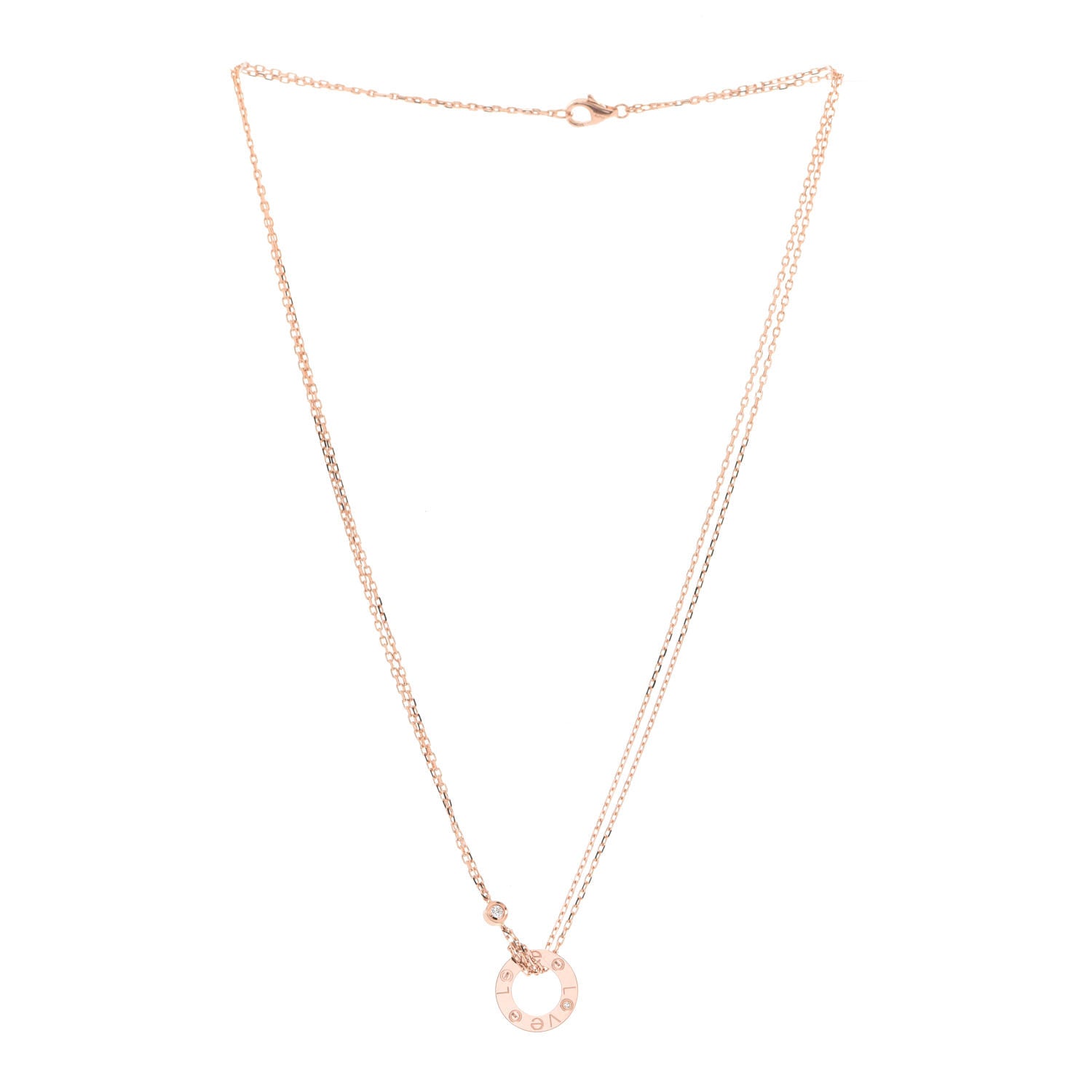 Cartier 18K Pink Gold 2 Diamond LOVE Necklace 3 of 6