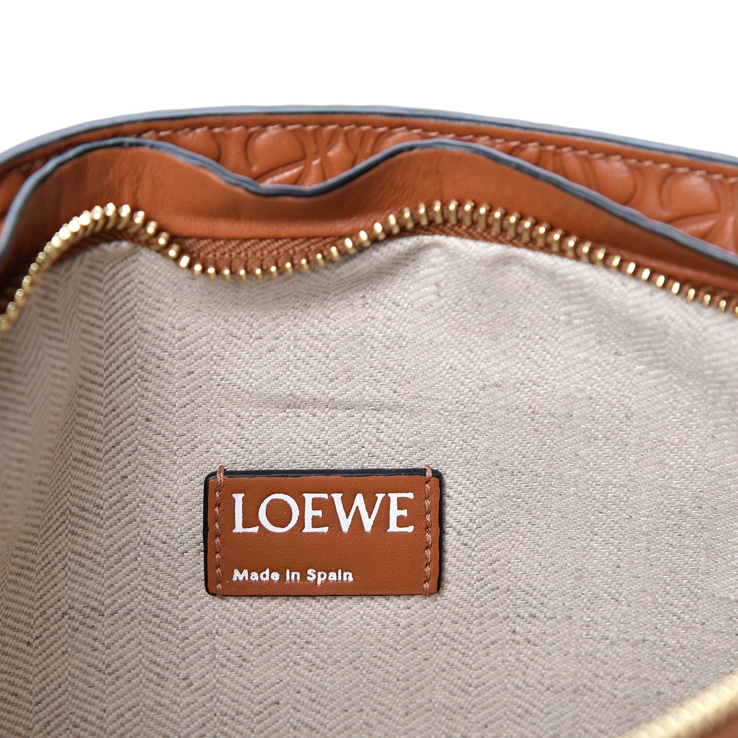 Calfskin Embossed Repeat T Pouch Tan