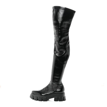 Prada Patent Naplak Tech Monolith 55mm Over The Knee Boots 39 Black 1 of 9