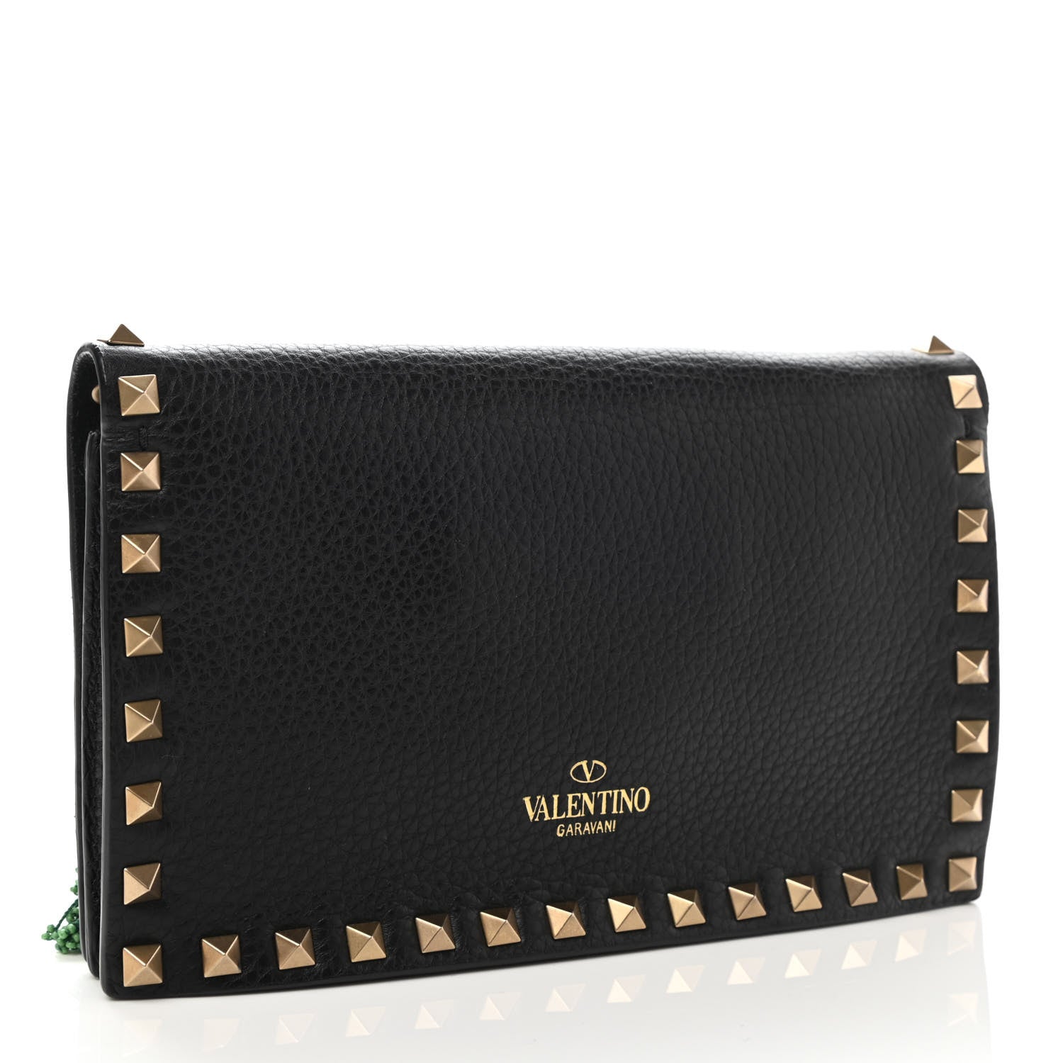 Valentino Garavani Pebbled Calfskin Beaded Ribbons Rockstud Wristlet Clutch Black 3 of 6