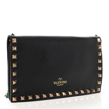 Valentino Garavani Pebbled Calfskin Beaded Ribbons Rockstud Wristlet Clutch Black 3 of 6