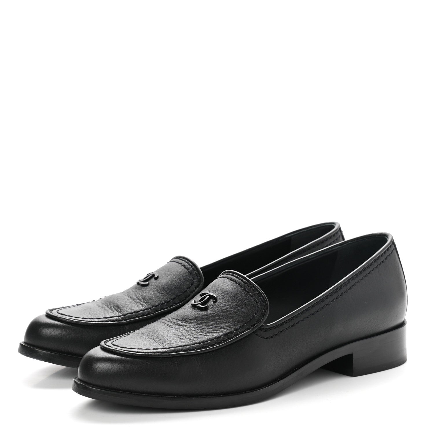 Chanel Calfskin CC Mocassin Loafers 36.5 Black 3 of 11